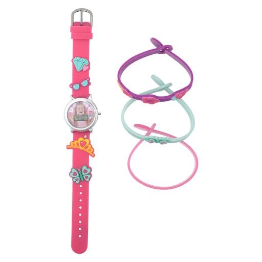 Accutime Pocket Watch Love Diana Kids Digital Watch Set - LED Flashing Lights, LCD Watch Display, with 3 Bracelets, Kids, Girls Watch, Silicone Strap in Pink (Model: LDA40005AZ)