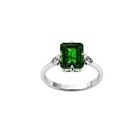 Antique 3 CT Tsavorite Garnet Engagement Ring Gold Tsavorite Garnet Solitaire Wedding Ring Emerald Cut Green Garnet Bridal Promise Ring