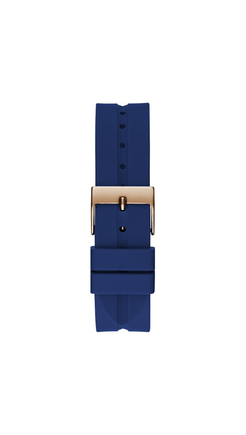 GUESS Women's 34mm Watch - Blue Strap Blue Dial Rose Gold Tone Case