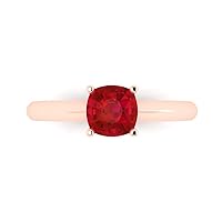 Clara Pucci 0.95ct Cushion Cut Solitaire Simulated Red Ruby 4-Prong Classic Designer Statement Ring Solid 14k Rose Gold for Women