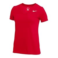 Nike Women's Dry Short Sleeve V-Neck T-Shirt (Red, Large)