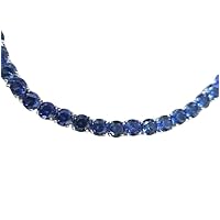 ANGEL SALES 10.00 Ct Round Cut Blue Sapphire 18 Inch Tennis Necklace For Girl's & Women's 14K White Gold Finish