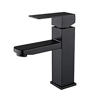Black Contemporary Square Bathroom Lavatory Vanity Vessel Stainless Steel Sink Faucet Hot and Cold Mixer Taps Plumbing Fixtures Single Hole Bowl Sink