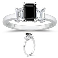 1.85 Cts Three Stone Black & White Diamond Ring in 18K White Gold