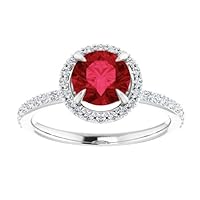 1.5 CT Halo Ruby Diamond Ring 14k White Gold, Dainty Red Ruby Ring, Edwardian Ruby Engagement Ring, July Birthstone Ring, 15th Anniversary Gift Her