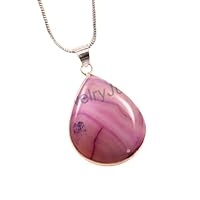Handmade 925 Sterling Silver Genuine Pink Banded Agate Gemstone Pendant With 17inch Chain Gift Jewelry