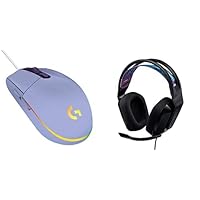 Logitech G203 Wired Gaming Mouse, 8,000 DPI, Rainbow Optical Effect LIGHTSYNC RGB, 6 Programmable Buttons - Lilac + Logitech G335 Wired Gaming Headset - Black