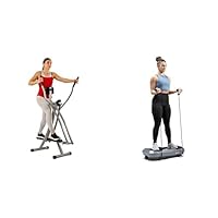 SF-E902 Air Walk Trainer Elliptical Machine Glider + Sunny Health & Fitness 3D Vibration Platform with Resistance Bands, 16 Speed Settings, and 3 Vibration Modes