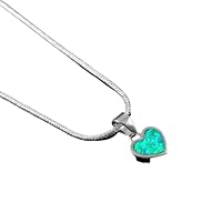 Handmade 925 Sterling Silver Green Opal Heart Pendant With Chain Necklace Gift Jewelry