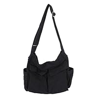 PETITCHOU Shoulder Bag, Canvas, Cross-body Design, Large Capacity, Multiple Pockets, Simple, Computer Storage, Convenient, Lightweight, School or Travel