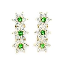 14k Yellow Gold May Green CZ Large Triple Flower Leverback Earrings Measures 17x7mm Jewelry for Women