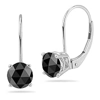 Round Rose Cut Black Diamond Stud Lever Back Earrings AA Quality in 14K White Gold Available in Small to Large Sizes