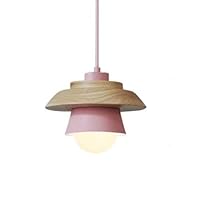 Mini Modern Wood Pattern Ceiling Lamp Industrial Restaurant Adjustable Ceiling Pendant Lantern E27 Edison Colorful Indoor Decor Wooden Hanging Droplight Fixture 12*13.5cm Lovely ( Color : Pink