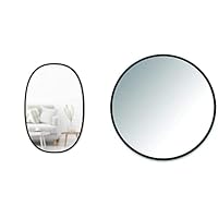 Umbra 1006044-040 Hub Oval Wall Mirror, 24 x 36-Inch, Black & 1008243-040 Hub Wall Mirror with Rubber Frame - 24-Inch Round Wall Mirror, Black