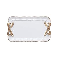 Gisela Adorable Bow-knot Trinket Dish Resin Jewelry Tray Perfect for Holding Small Jewelries, Necklaces, Earrings, Bracelets Decorative Plate (White Rectangle)