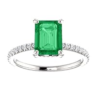 1 CT Hidden Halo Emerald Cut Emerald Ring 14K White Gold, Invisible Halo Green Emerald Diamond Ring,Genuine Emerald Engagement Ring, Wedding Ring, Handmade Jewelry
