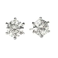 14K White Gold Finish 6 Prong 7 mm Cubic Zirconia Stud Earrings for Womens