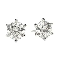 14K White Gold Finish Cubic Zirconia Stud Earrings for Womens