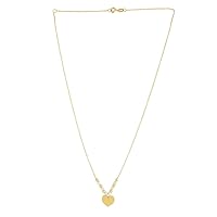 14k Yellow Gold and Pearl Bead Love Heart Drop Pallina Necklace Spring ring Clasp Total Length Jump ring Jewelry for Women