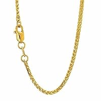 14k SOLID Yellow or White Gold 1.80mm Shiny Square Wheat Chain Necklace for Pendants and Charms with Lobster-Claw Clasp (16