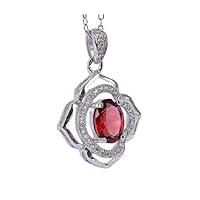 Animas Jewels 2.50 CT Oval Cut Ruby and Diamond Drop Dangle Pendant Necklace Real 925 Sterling Silver