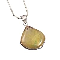925 Sterling Silver Natural Yellow Aventurine Gemstone Simple Pendant Necklace Jewelry