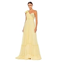 Mac Duggal Womens Chiffon Metallic Evening Dress Yellow 2