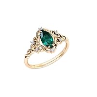Art Deco Emerald Engagement Ring 1 CT Marquise Shaped Emerald Wedding Ring Filigree Style Ring 14k Gold Emerald Bridal Anniversary Promise Ring