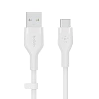 Belkin BoostCharge Flex Silicone USB Type C to A Cable (2M/6.6FT), USB USB-IF Certified USB-C Charging Cable for iPad Pro, Galaxy S23, Ultra, Plus, Note 20, Pixel, and More - White