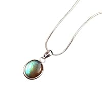 Sterling Silver 925 Natural Oval Blue Fire Labradorite Pendant Necklace Wedding Jewelry