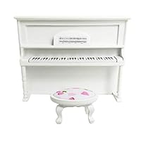 Miniature Wooden Upright Piano Decor Dollhouse Furniture Accessories (White)