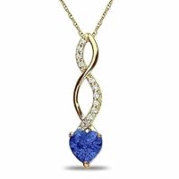 Lab Created 6.00MM Blue Sapphire Gemstone September Birthstone Heart and Diamond Accent Pendant Necklace Charm in 10k SOLID Yellow Gold