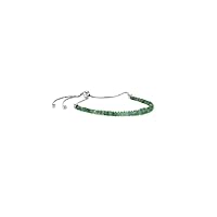 Natural Zambian Emerald Beads Slider Bracelet, 92.5 Sterling Silver Slider Bracelet, May Birthstone 10 Inch, Adjustable Bracelet