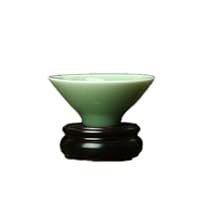 Chinese Longquan Celadon Porcelain Plum Green Glaze Hat Shape Tea Cup with Bamboo Box