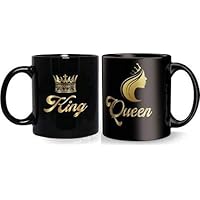 King Queen Printed Black Coffee Mug and Tea Mug Gifts for Mom Dad for Him /Anniversary/Birthday/Wedding Couple Gift Set of 2 (325 ml)