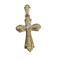 Animas Jewels 1.20 CT Round Cut Prong Set Diamond Religion Cross Pendant Free Cable Chain 14K Yellow Gold Over Sterling Silver