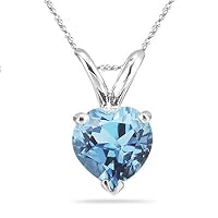 3.00 Cts of 10 mm AAA Heart Aquamarine Solitaire Pendant in 18K White Gold