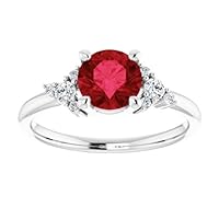 18K Scatter Ruby Engagement Ring 1 CT White Gold, Cluster Red Ruby Ring, Multi Stone Ruby Diamond Ring, Unique Ruby Ring, July Birthstone Ring