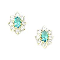 14k Yellow Gold December Blue 3x5mm CZ Flower Screw Back Earrings Measures 10x8mm Jewelry for Women