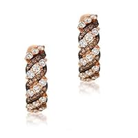 Lab Created Chocolate Diamond & White Diamond Crisscross Hoop/Huggie Elegant and Unique Earrings 14K Rose Gold Plated for Women