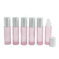Grand Parfums 10ml, 1/3 oz, Blush Frosted Rose Pink Glass Roller Bottles, Great for Gifting Perfumes, Colognes, Essential Oils, & Tinctures with Matte Silver Caps, Glass Rollerball, 6 Count