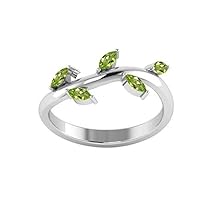 MOONEYE Marquise Shape Green Peridot Gemstone 925 Sterling Silver Leaf Women Ring