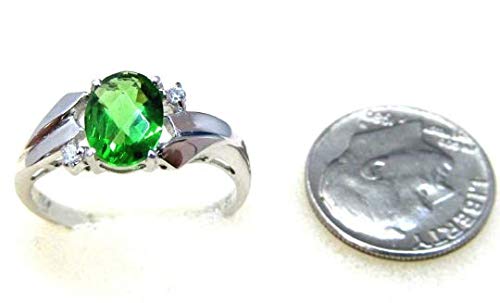 R1165G Classic Style Green Helenite Oval (6x8mm,1.6Ct) Sterling Silver Ring