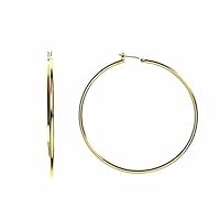 14k Yellow or White Gold 1.5mm Solid Polished Round Hoop Earrings for Women | 1.5mm Thick | Classic Style | Hoop Earrings | Secure Click-Top | Polished Earrings, 25mm-45mm