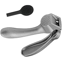 Pam Chef Garlic Press, Garlic Mincer Easy-squeeze Ergonomic Handle, No Need To Peel, Rust Proof, Professional Ginger Press & Garlic Crusher with Handy Cleaning Brush- Dishwasher Safe (Aluminum)