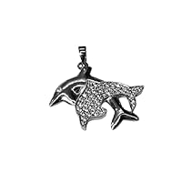 Men's 1/2 CT Round Cut Diamond Prong Set Fish Dolphin Charm Pendant Real 925 Sterling Silver for Valentine Day Gift