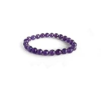 Unisex gem amethyst 4mm round smooth beads stretchable 7 inch bracelet for men,women-Healing, Meditation,Prosperity,Good Luck Bracelet