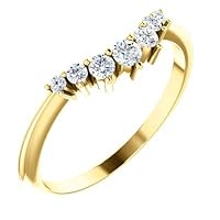 Band Ring 14k Yellow Gold 0.2 Dwt Polished 0.25 Dwt Diamond Contour Band Size 6.5 Jewelry for Women