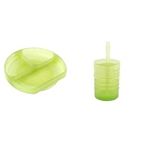 Bumkins Toddler and Baby Suction Plate with Sections, Silicone Divided Grip Dish and Trainer Cup with Straw and Lid, Babies and Kids, Baby Led Weaning, Children Feeding Supplies, Ages 6 Months Up