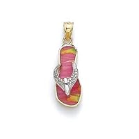 14k Two Tone Gold Orange Simulated Opal Flip Flop Diamond Accent Pendant Necklace Jewelry for Women